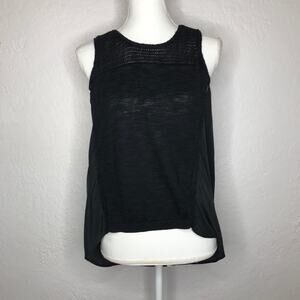Club Monaco Women's Black Linen Crochet Sleeveless Blouse Size Small
